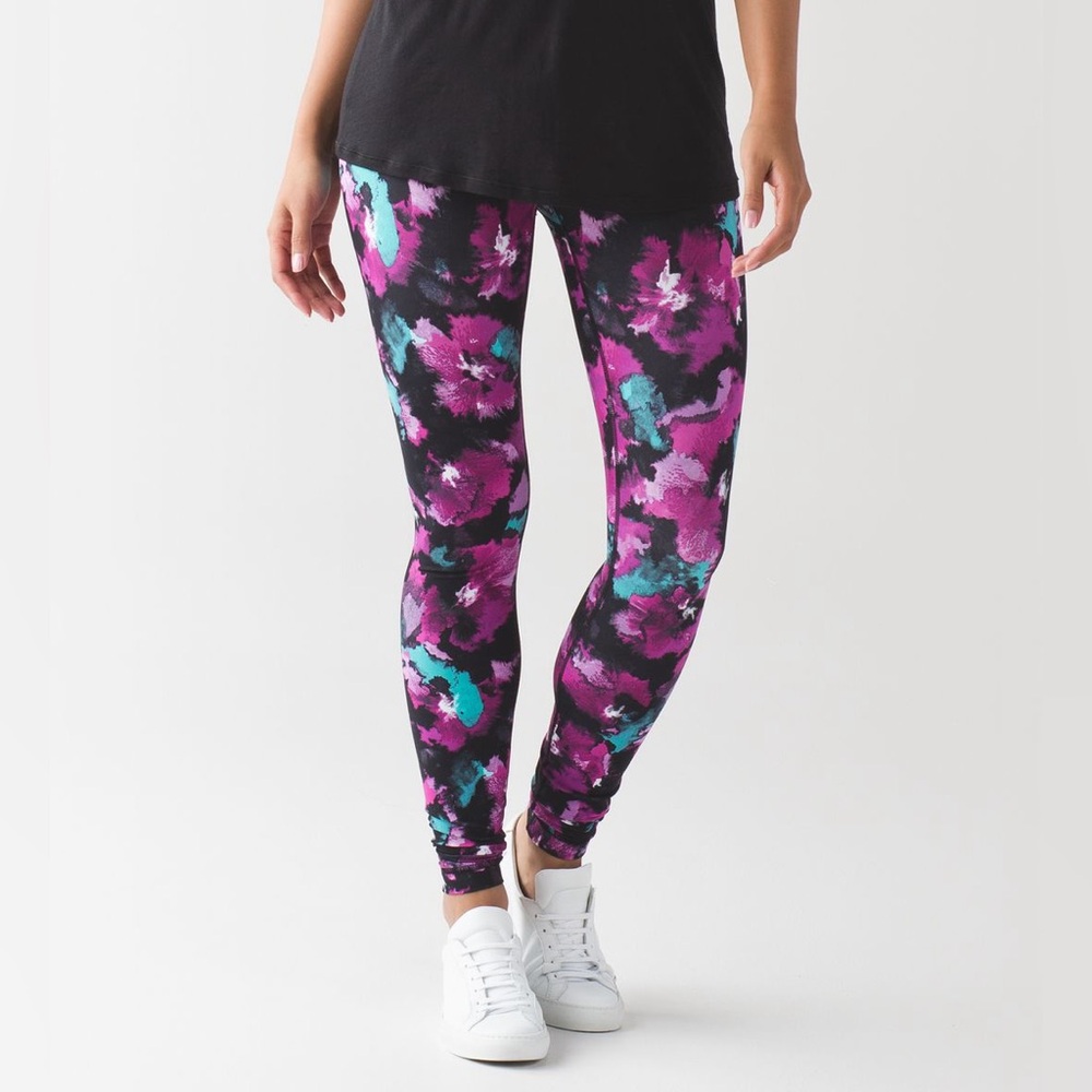 Lululemon Wunder Under Pant (Hi-Rise) Midnight Bloom Black Deep Fuchsia sz: 4